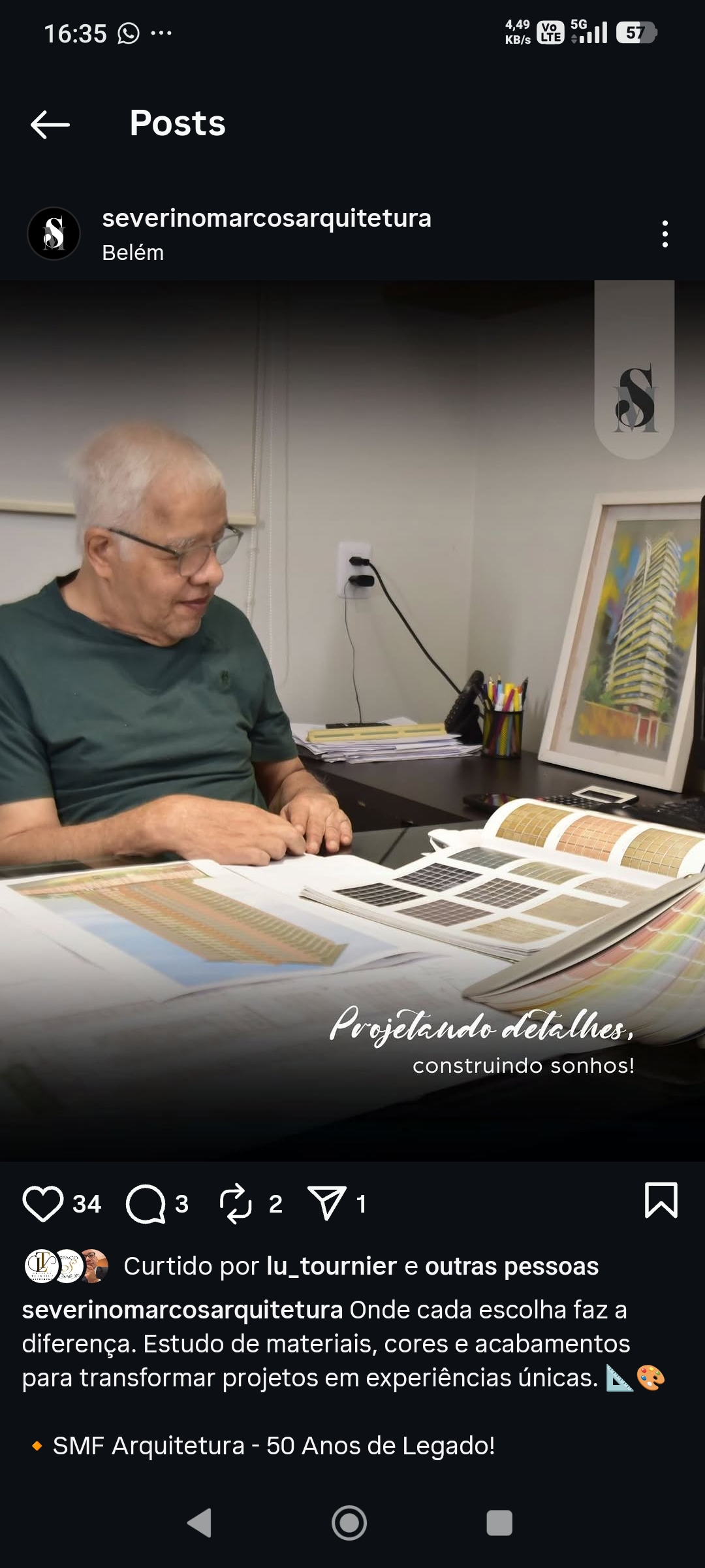 Arq. Severino Marcos analisando materiais e especificações técnicas